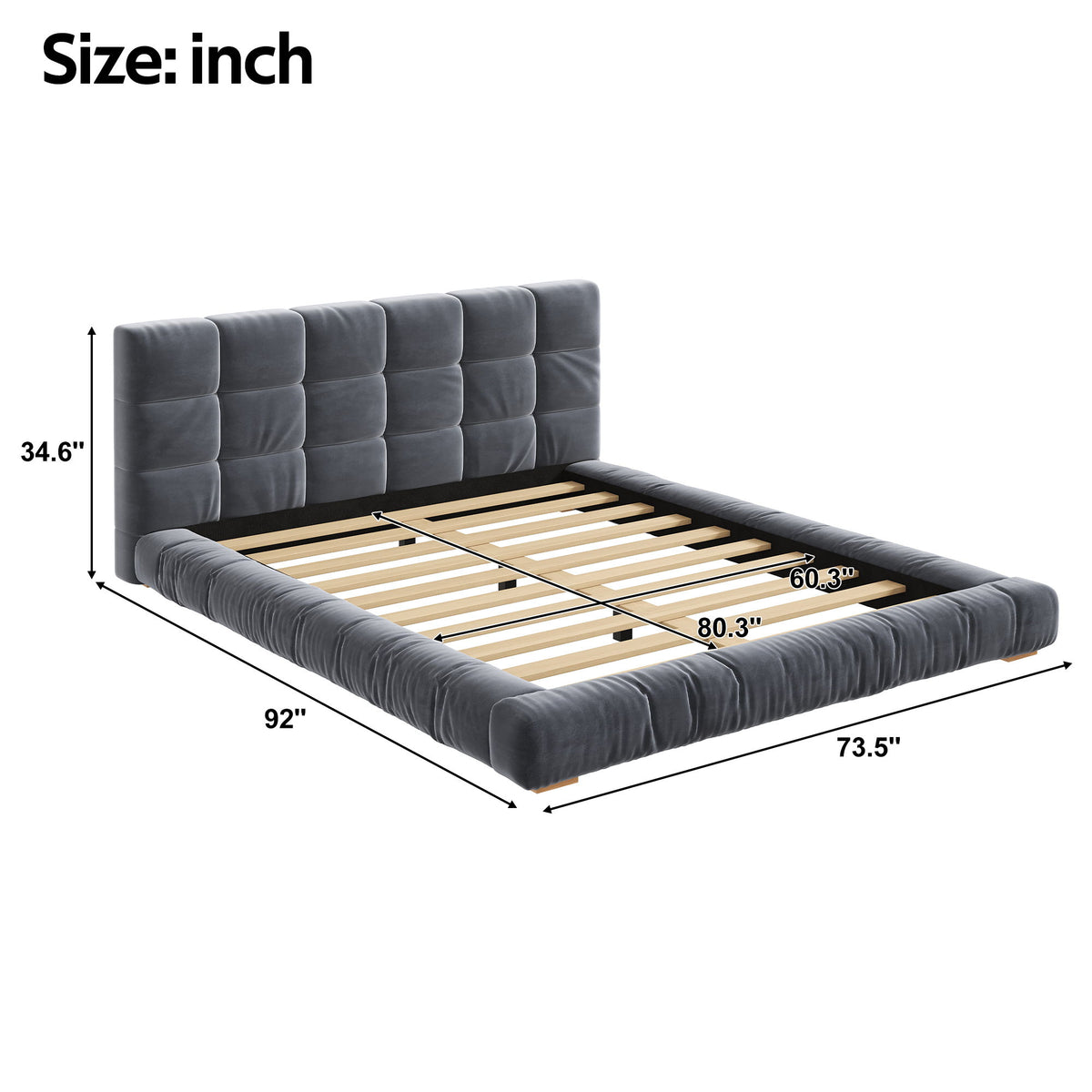 Base de cama tapizada con cabecero capitoné