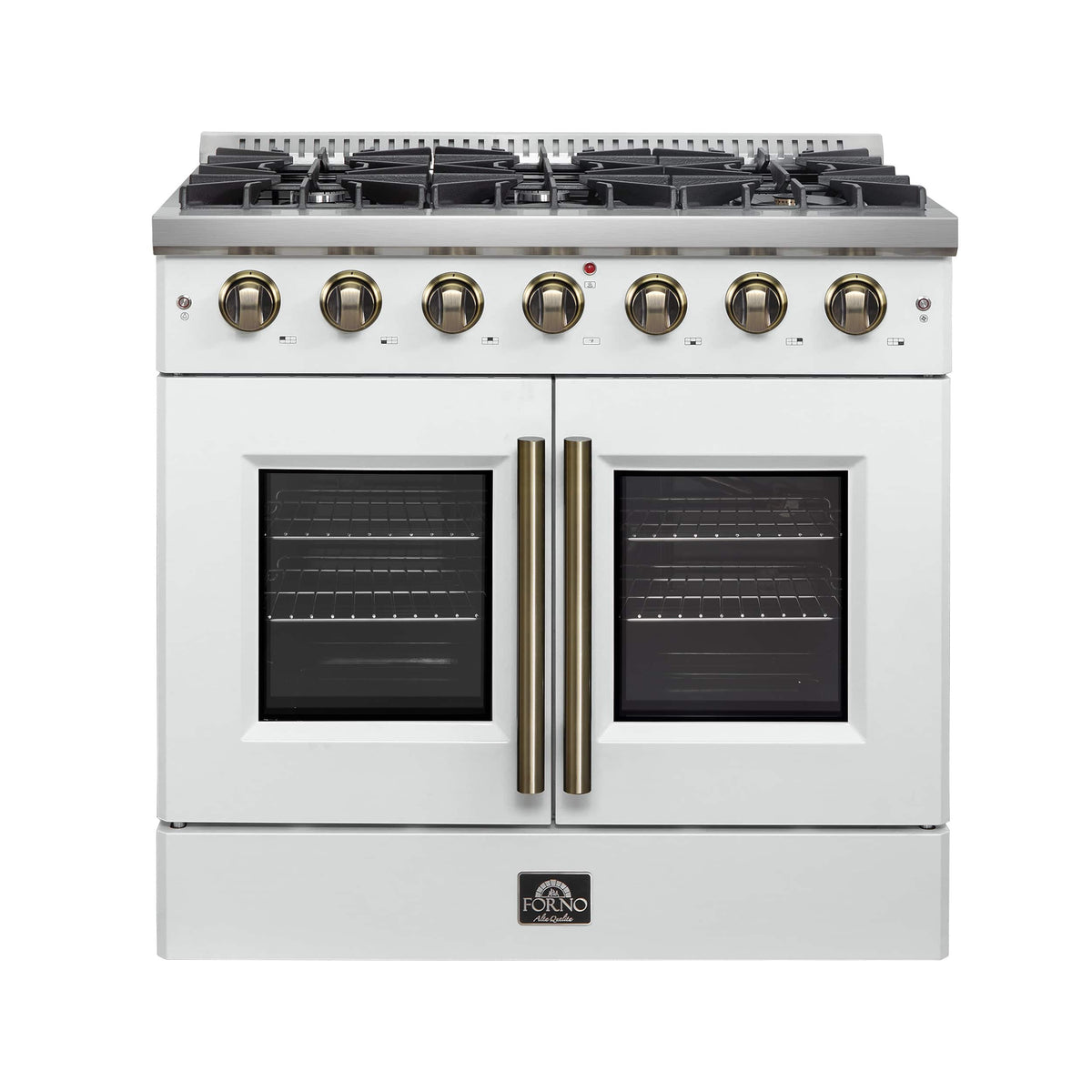 Forno Appliances - 36 in. Wide 6 Burner Galiano 5.36 Cu. Ft. Freestanding Gas Convection Range with French Door Design - White