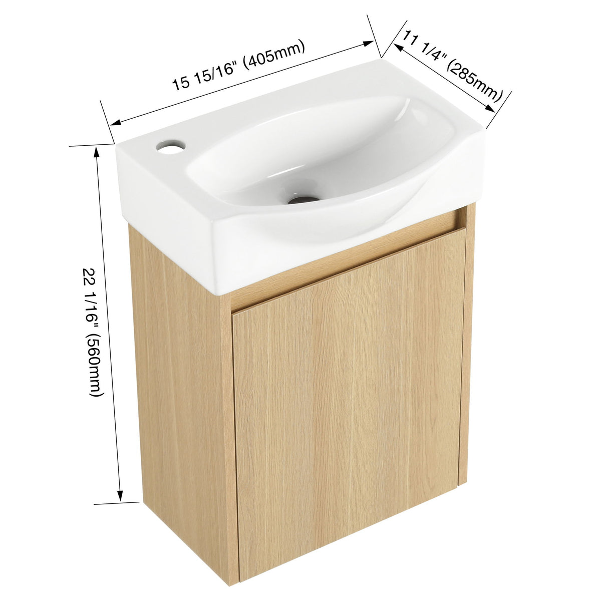 Mueble de baño moderno con lavabo cerámico, combinado con lavabo flotante de pared, armario de almacenamiento