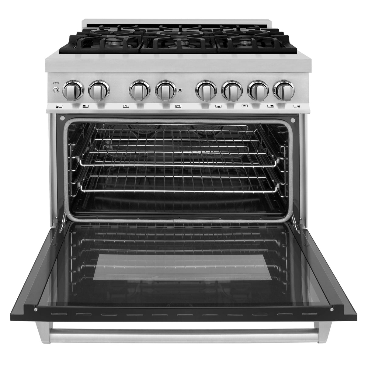 ZLINE - 36 in. Wide 6 Burner Legacy Dual Fuel Range with Cooktop and Electric Oven (RA-BLM-36) - Satin Steel/White