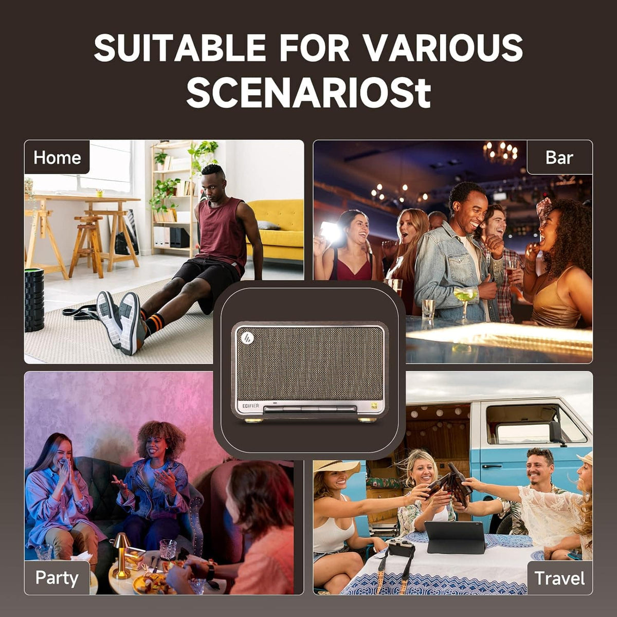 Edifier - D32 Portable Bluetooth 5.3 Wireless Speaker with Apple AirPlay High Resolution Audio and 11 Hour Battery Life - Black Walnut