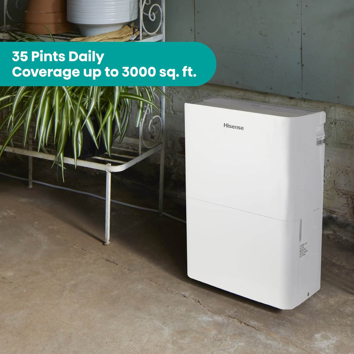 Hisense - 35 Pint 3000 Sq. Ft. 8 quarts Bucket Capacity Compact Dehumidifier with Slide-Out Bucket - White