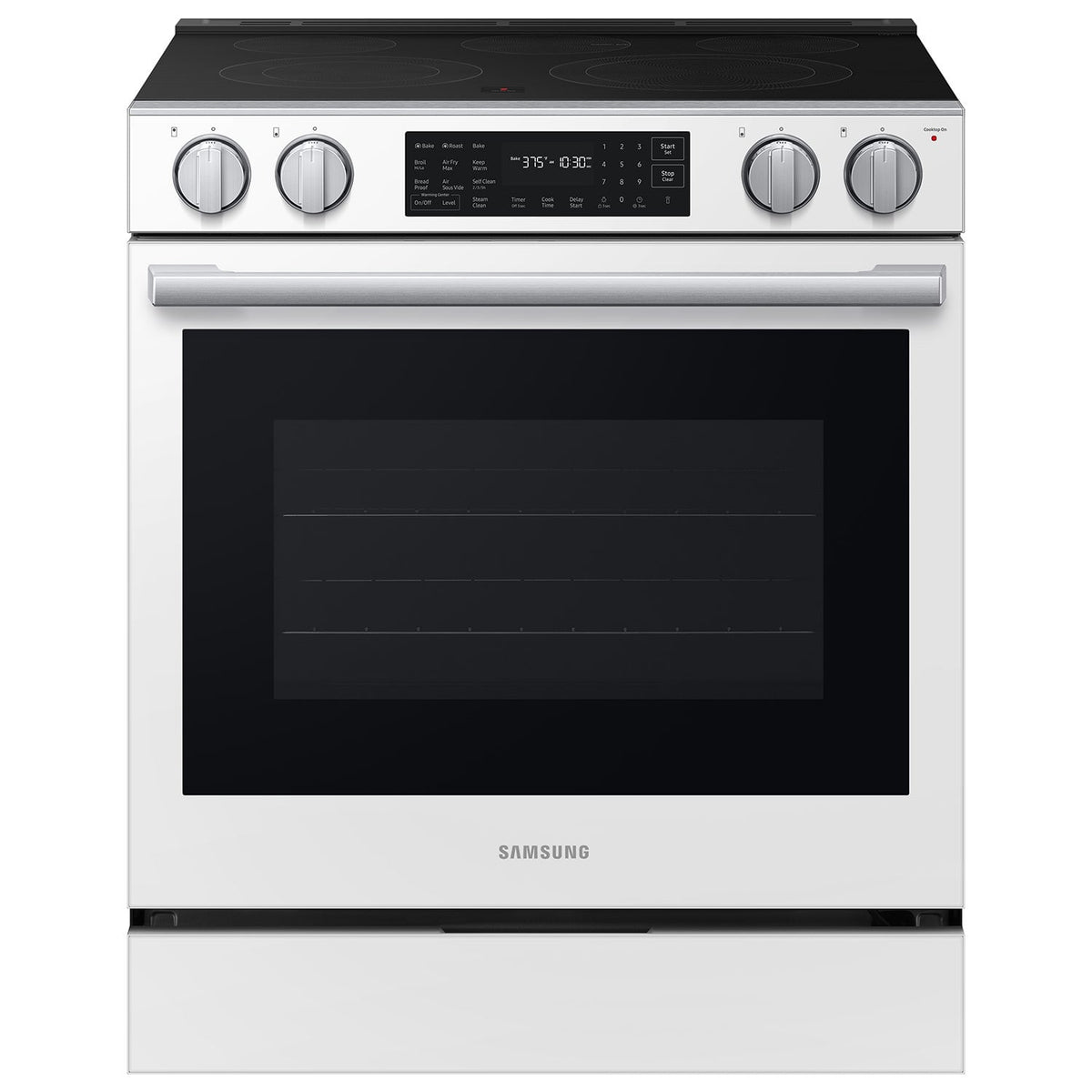Samsung - 30 in. Wide 4 Burner 6.3 cu. ft. Bespoke Smart Slide-In Electric Range with No Preheat Air Fry Max and True Convection - Fingerprint Resistant White