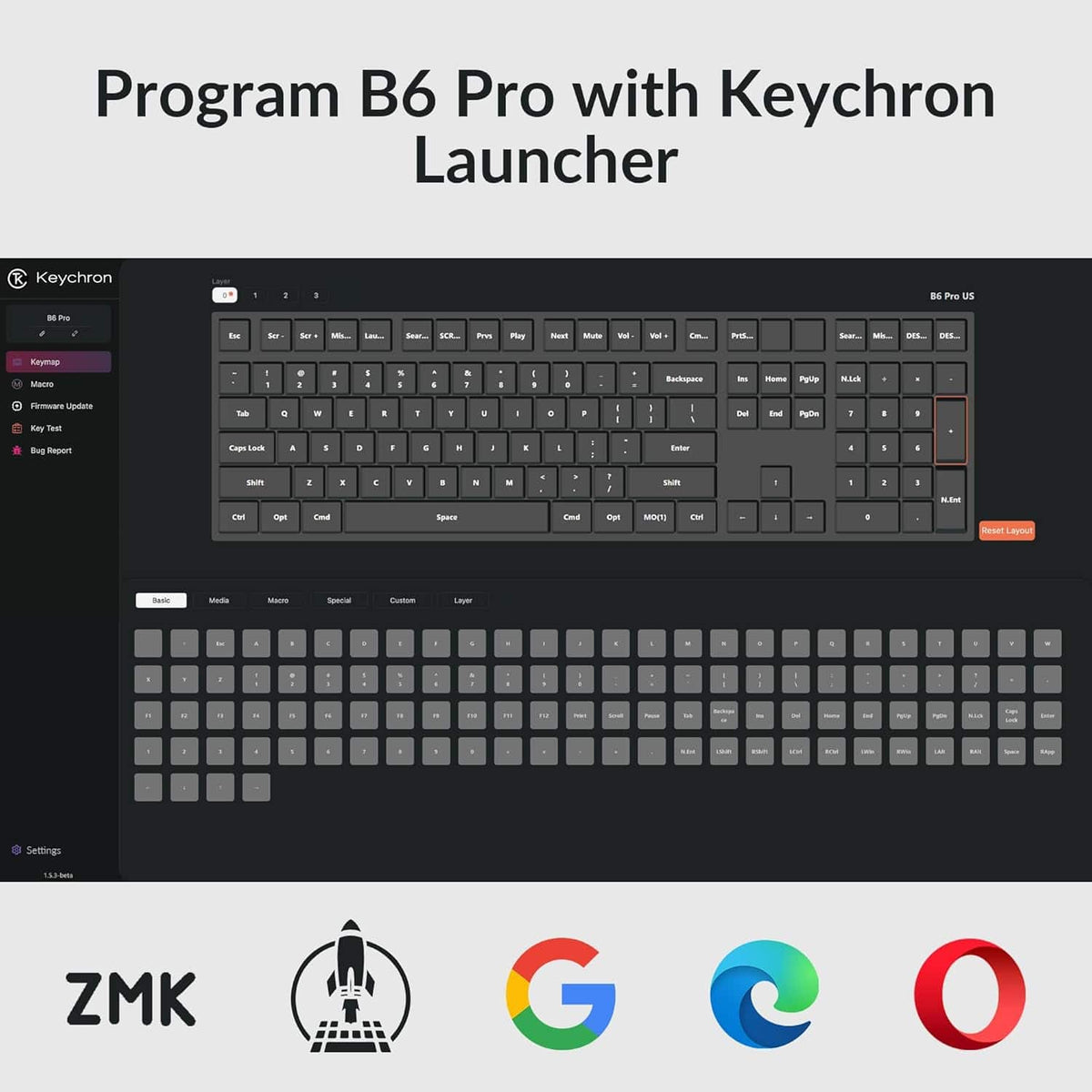 Keychron - B6 Pro 100% Custom Wireless Keyboard with Progrmmable ZMK Support - Space Gray