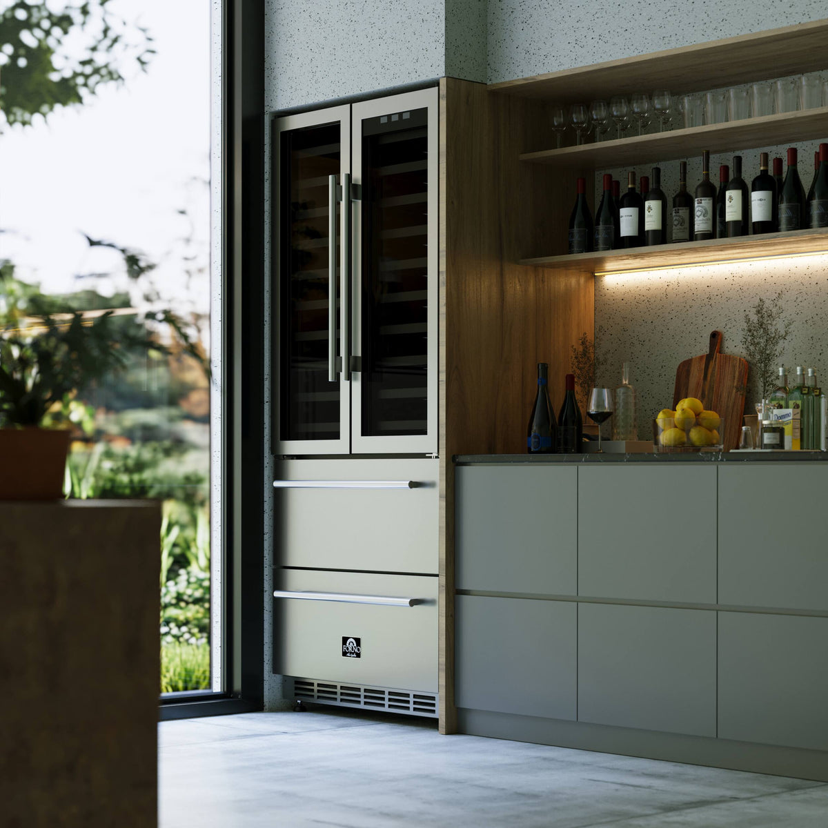 Forno Appliances - Campania 120-Bottle Built-In Dual Zone Wine Cellar & Beverage Cooler - Stainless Steel