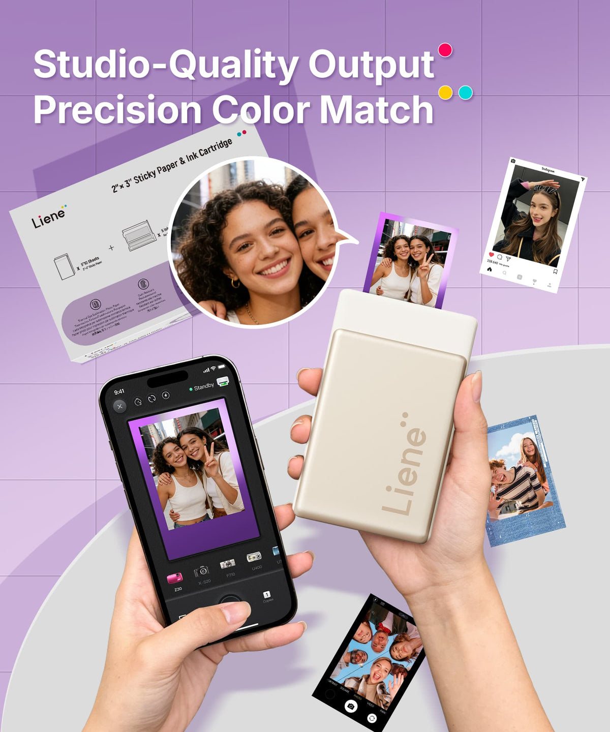 Liene - Pearl N200 Pro 2x3'' photo paper and 5 ink cartridges (50 Sheets)