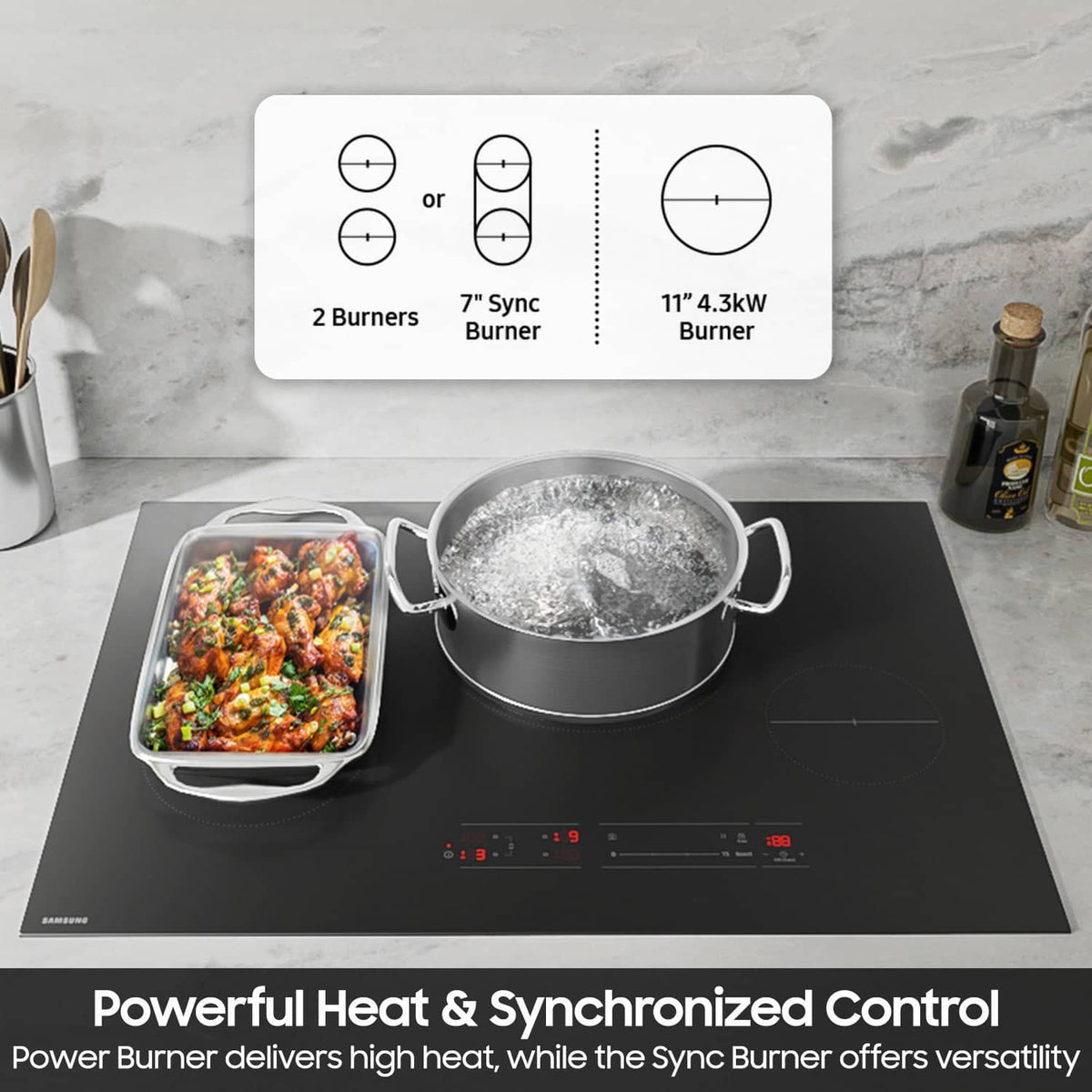 Samsung - 30" Induction Cooktop with Anti-Scratch Matte Glass and Sync Burners - Black