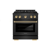 30 in. Wide 4 Burner ZLINE Autograph 4.2 cu. ft. Freestanding Paramount DuoPro Dual Fuel Range with and Gold Accents - Black Satin Stainless Steel