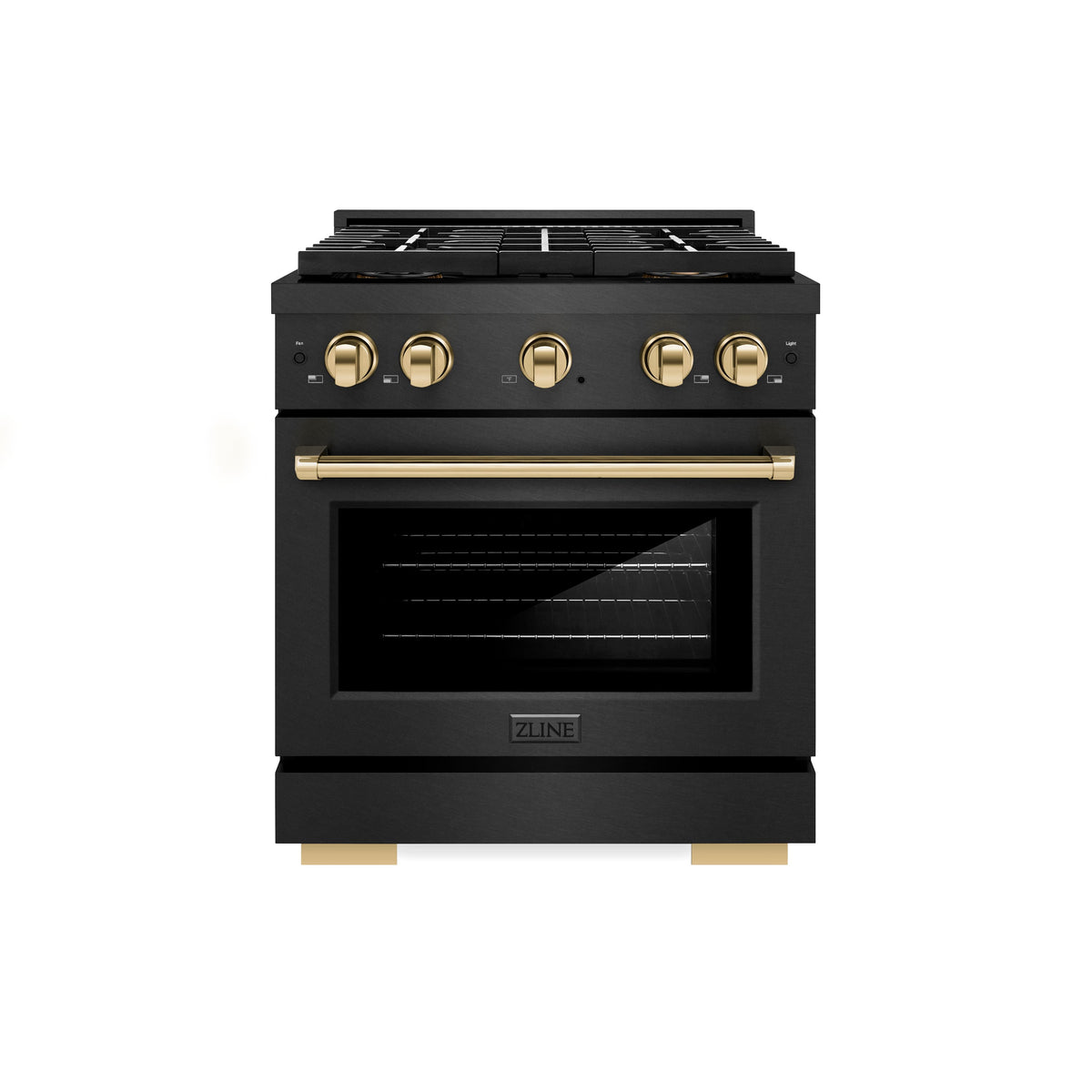30 in. Wide 4 Burner ZLINE Autograph 4.2 cu. ft. Freestanding Paramount DuoPro Dual Fuel Range with and Gold Accents - Black Satin Stainless Steel