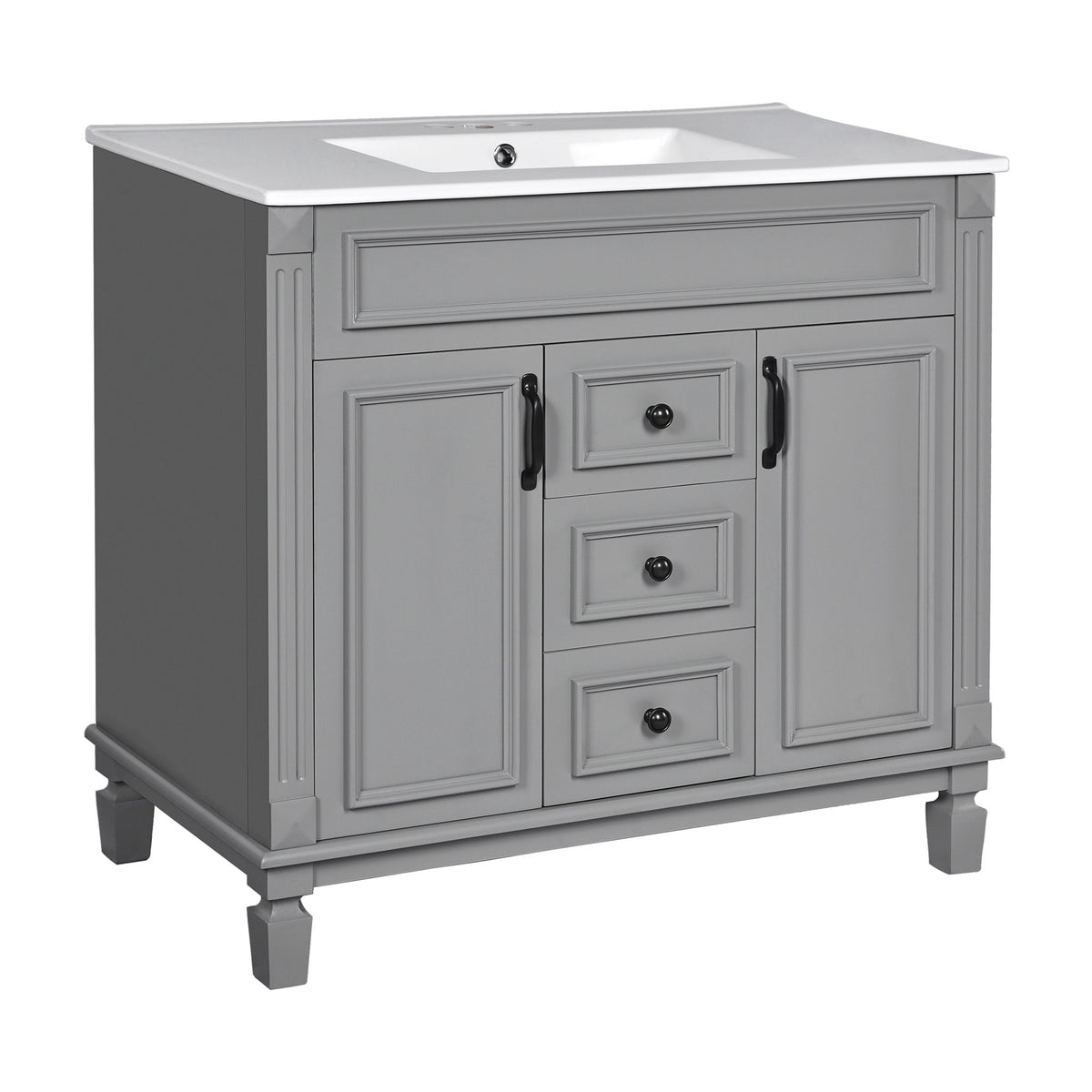 Bathroom Vanity With Top Sink, Basin On Cabinet With 2 Soft Closing Doors And 2 Drawers
