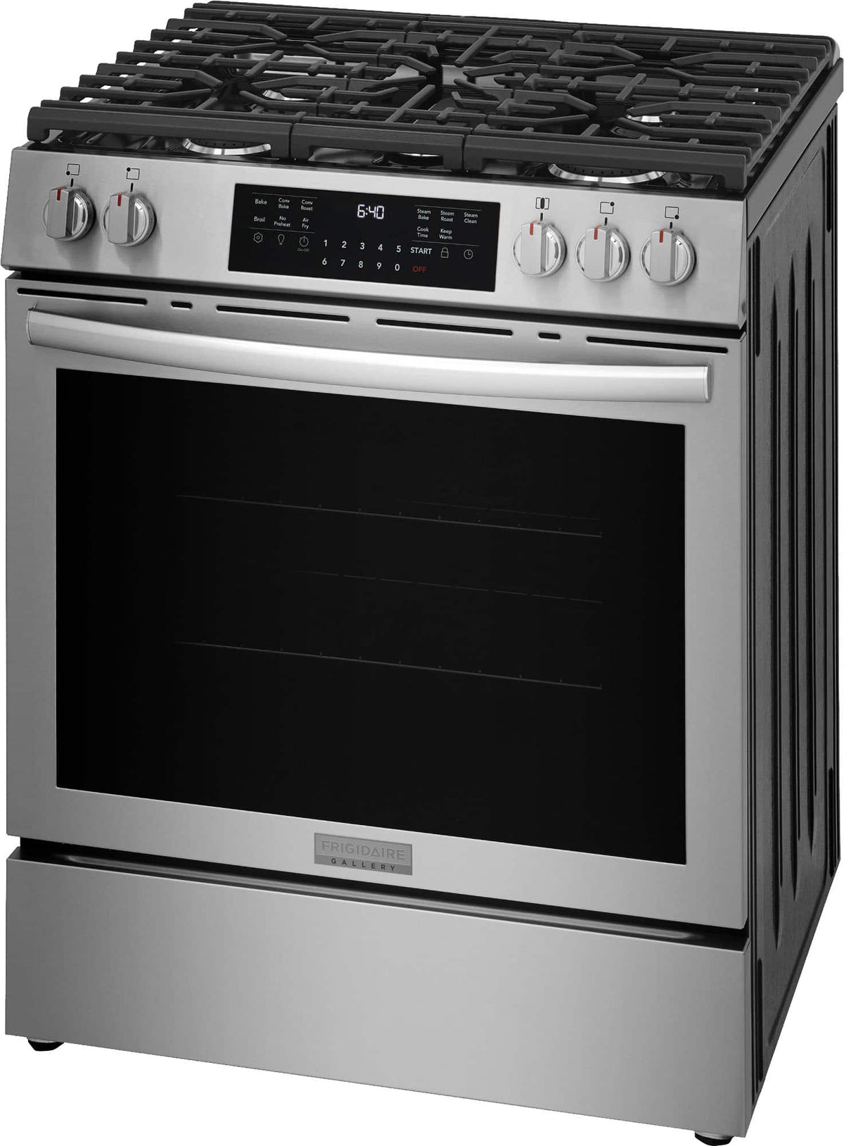 Frigidaire - Gallery 30 in. Wide 5 burners 5.1 Cu. Ft. Slide-in Gas Total Convection Range with Air Fry and Steam Clean - Stainless Steel