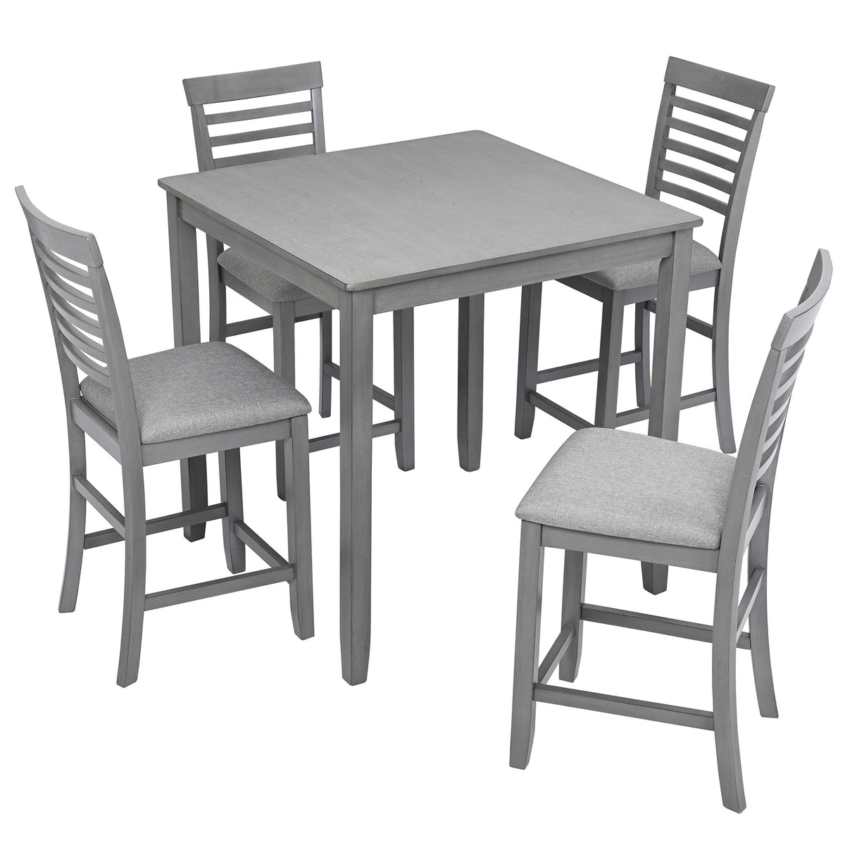 Juego de comedor de 5 piezas, juego de mesa de comedor de madera cuadrada para 4 personas, juego de mesa de cocina de altura de mostrador con mesa cuadrada y 4 sillas tapizadas - Gris