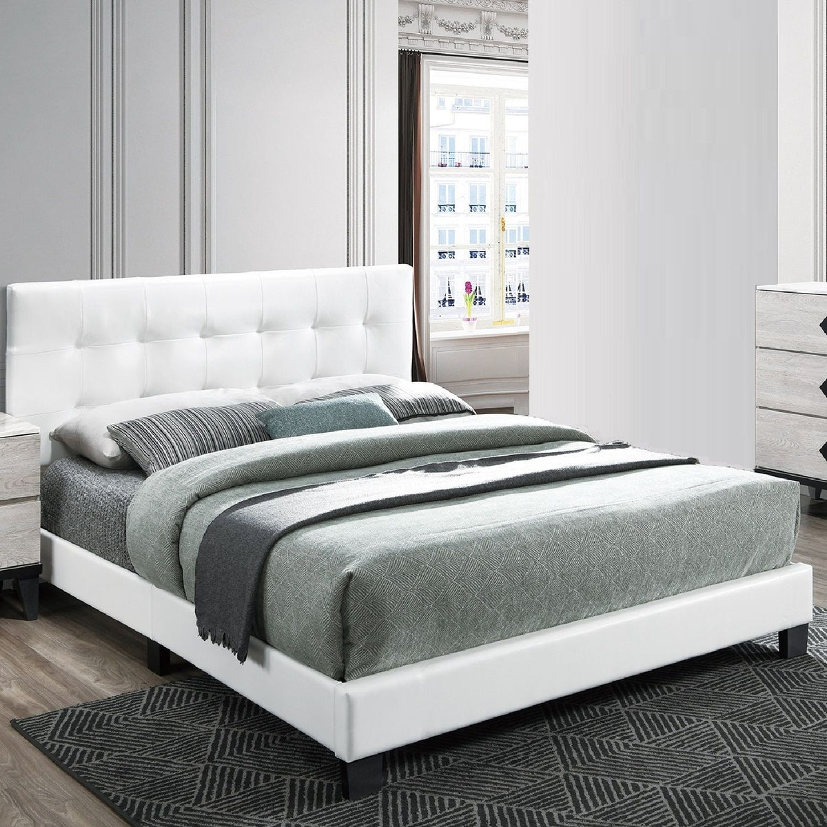 Cama de estilo contemporáneo, cabecera rectangular