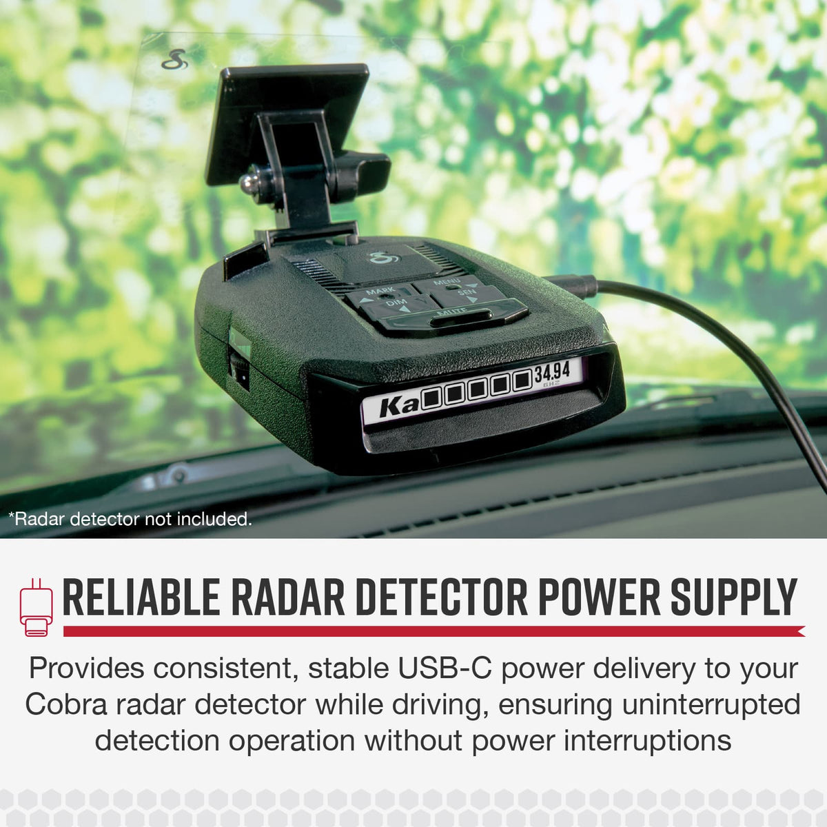 6' USB-C to USB-C Power and Data Cord for Cobra Radar Detectors and Universal Device Charger - Black