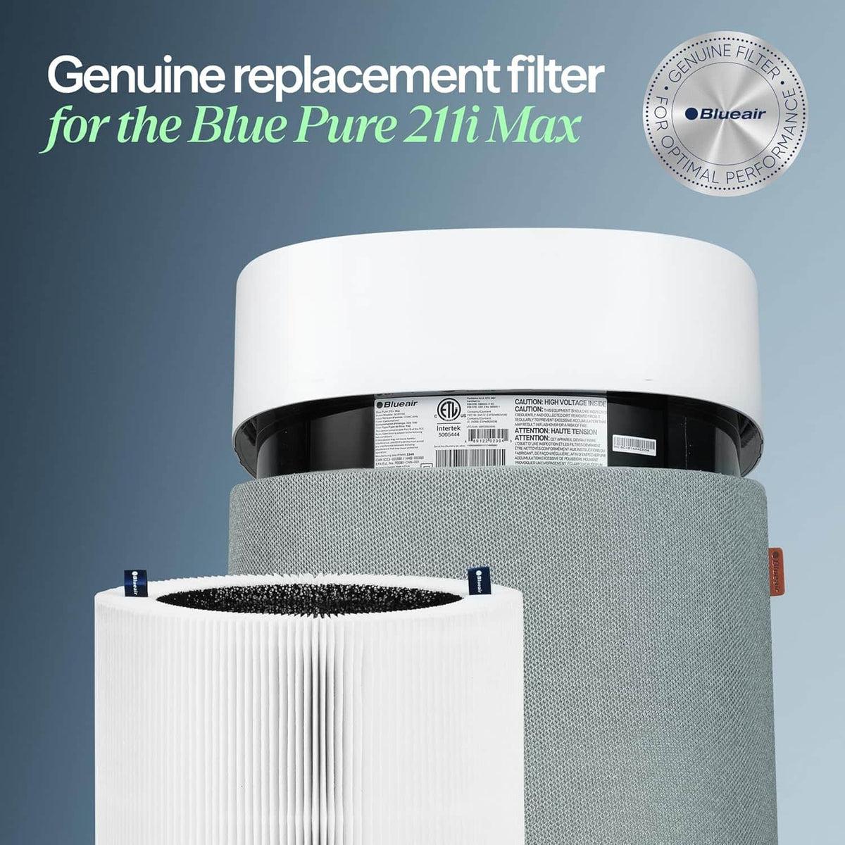Blueair - Blue Pure F2MAX Replacement Filter for 211i Max Air Purifier, HEPASilent Carbon Filter AHAM Certified - White