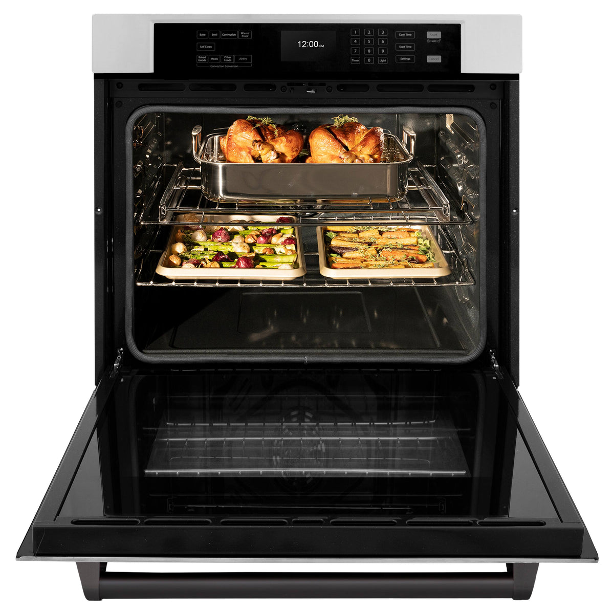 ZLINE - 30 in. Autograph Wall Oven w/ Air Fry and Self Clean w/ Matte Black Handle - Stainless Steel