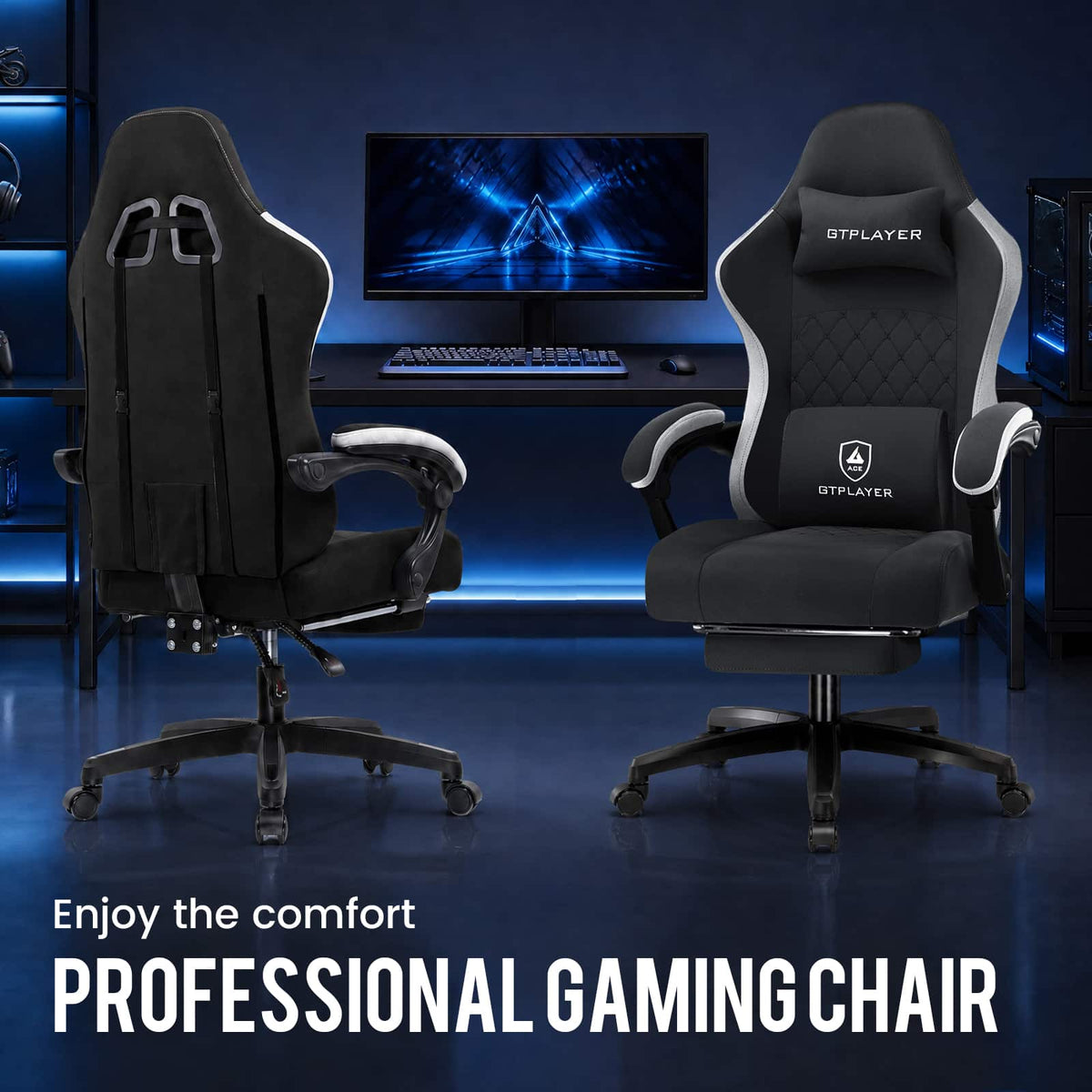 GTPlayer - Ergonomic Gaming Chair with Breathable Fabric - Black