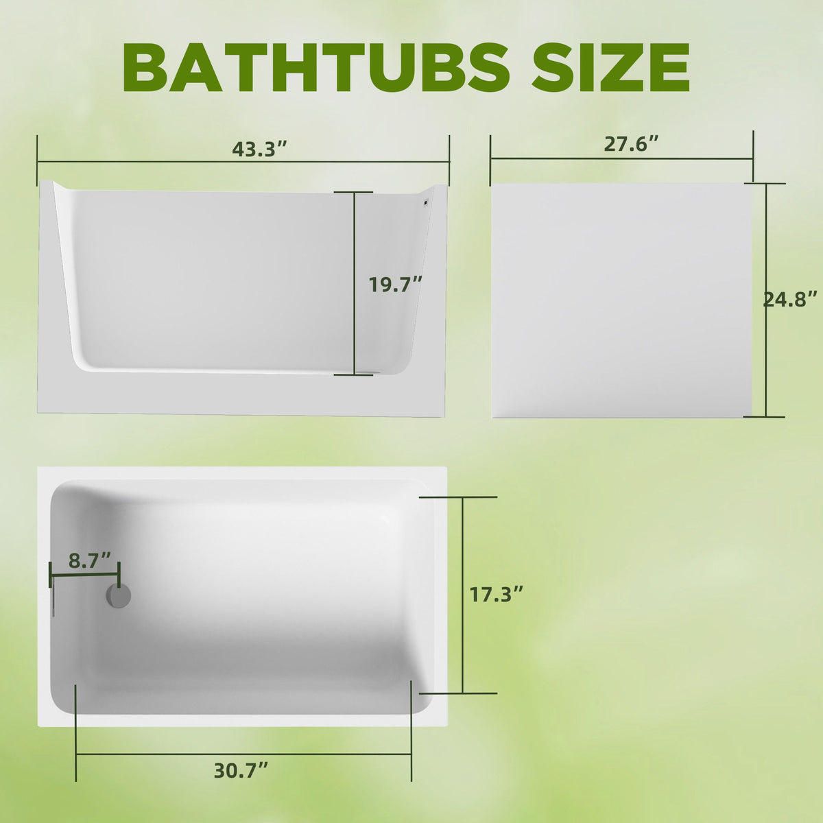 Bañera exenta con desagüe, forma rectangular