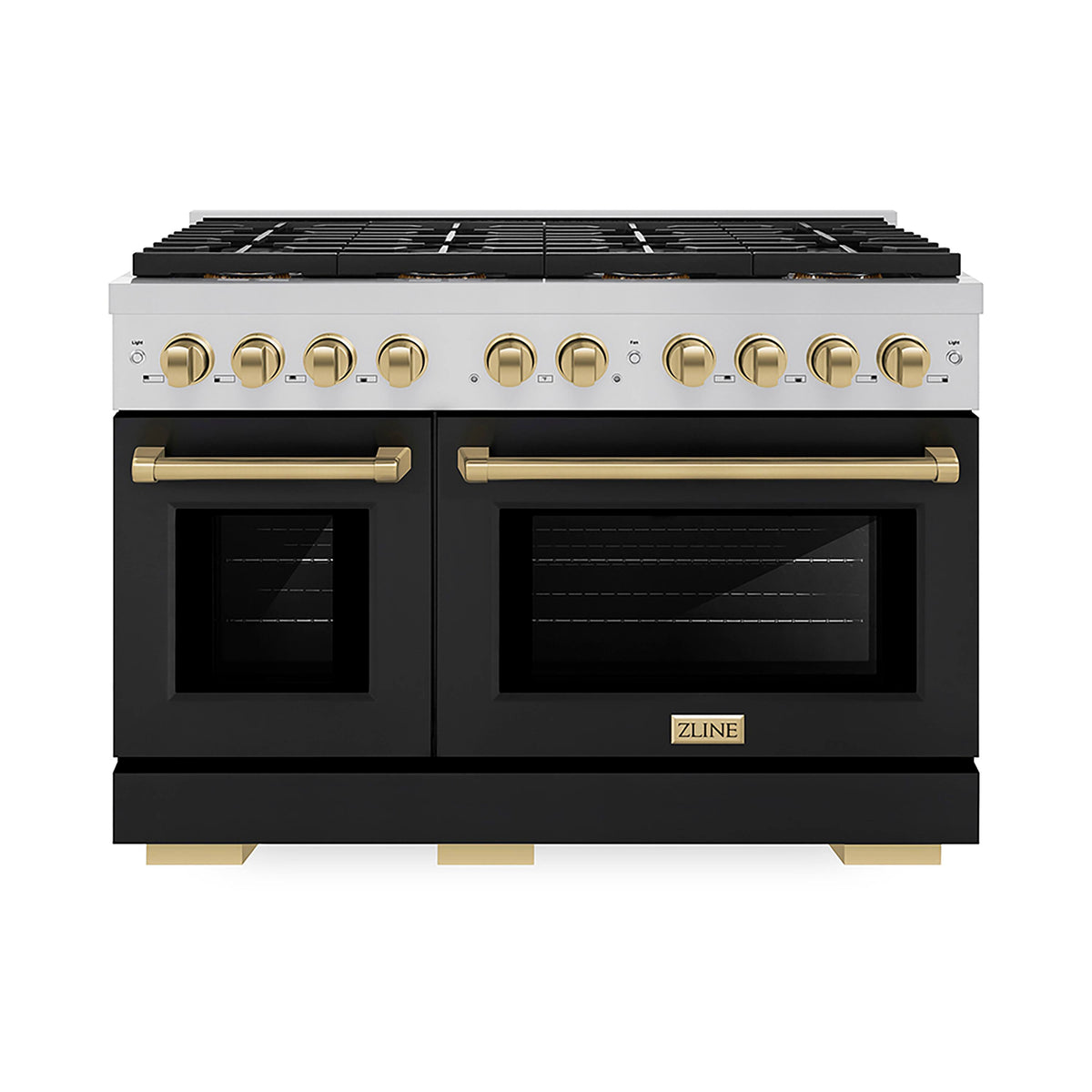 ZLINE - 48 in. Wide 8 Burner Autograph Paramount Gas Range with DuoPro Burners & Black Doors w/ Bronze Accents (PSGRZ-BLM-48-CB) - Stainless Steel with Black Matte Door