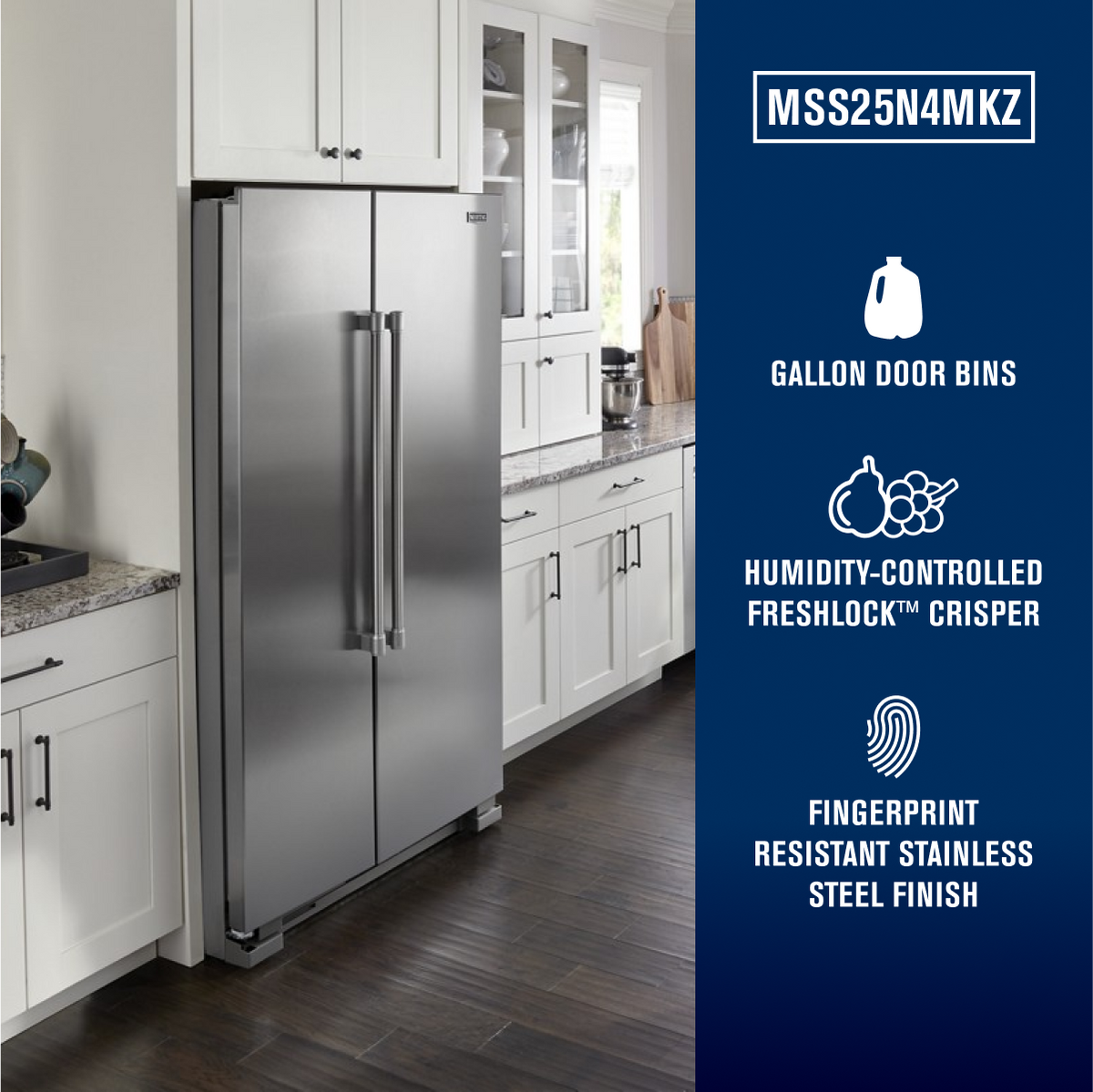 Maytag - 36 in. Wide 25 cu. ft. Side-by-Side Refrigerator with Humidity-Controlled FreshLock Crisper - Fingerprint-Resistant Stainless Finish