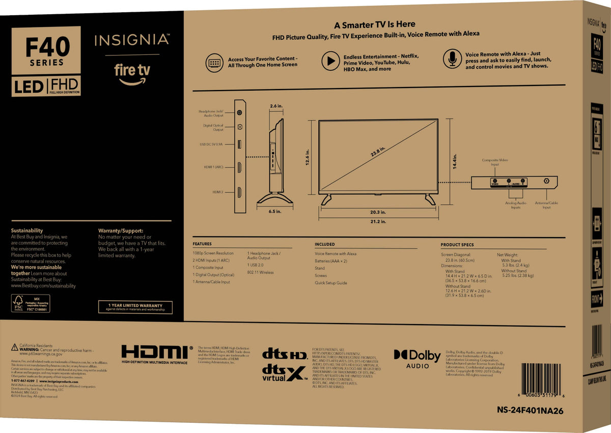 Insignia™ - 24" Class F40 Series LED Full HD (1080p) Smart Fire TV