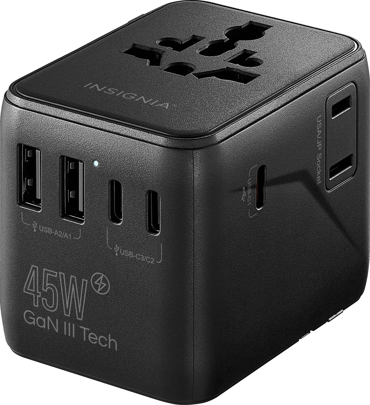 Insignia™ - 45W Travel Adapter with 2 AC Outlets, 3 USB-C Ports & 2 USB Ports - Black