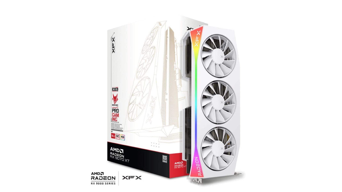 XFX - Mercury AMD Radeon RX 9070XT OC 16GB GDDR6 PCI Express 5.0 Gaming Graphics Card with RGB - White