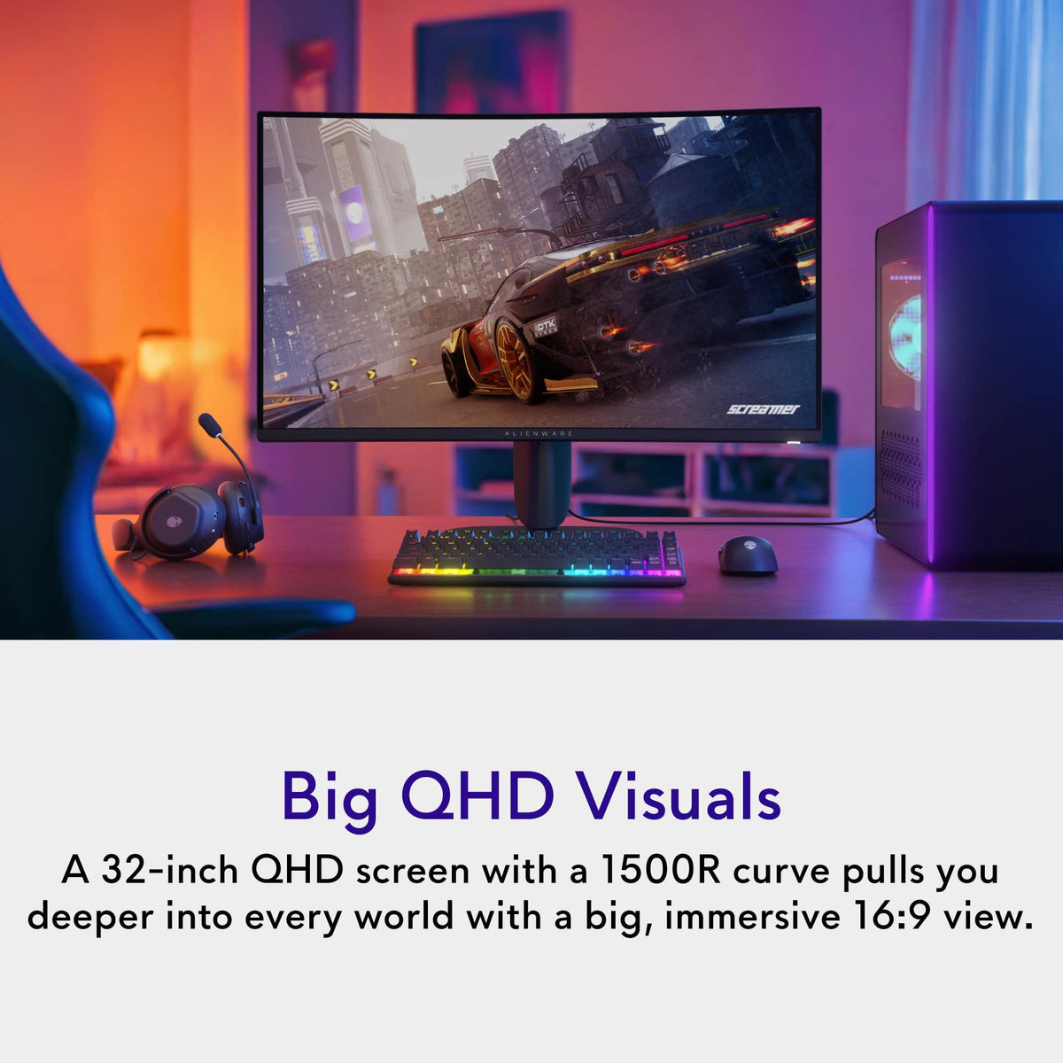 Alienware - 32" QHD 240Hz 1ms FreeSync Premium Curved Gaming Monitor with HDR (HDMI, DisplayPort) - Black