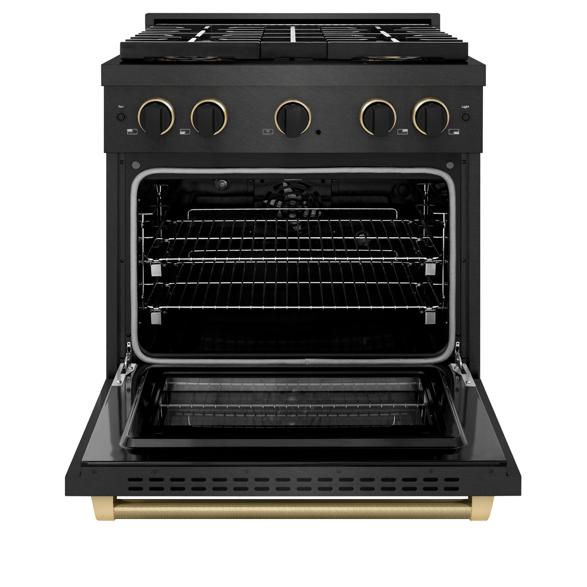 ZLINE - 30 in. Wide 4 Burner Designer 4.2 cu. ft. Freestanding DuoPro Dual Fuel Range with with Black and Bronze Accents - Black Satin Stainless Steel