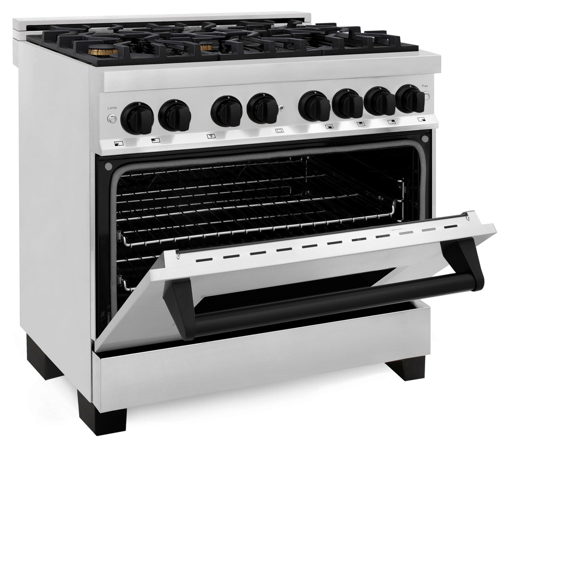 ZLINE - 36 in. Wide 6 Burner Autograph Legacy Dual Fuel Range with Matte Black Accents (RAZ-36-MB) - Stainless Steel/Matte Black Accents