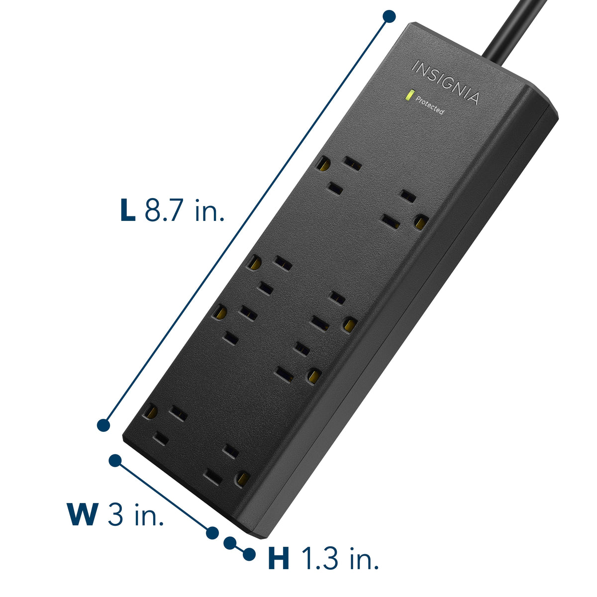 Insignia™ - Surge Protector for Home/Office with 8 AC Outlets, 6-foot cord, and 1440 joules of surge protection - Black