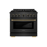 ZLINE - 36 in. Wide 6 Burner Designer 5.2 cu. ft. Manual Clean Freestanding DuoPro Gas Range with Black and Bronze Accents - Black Satin Stainless Steel