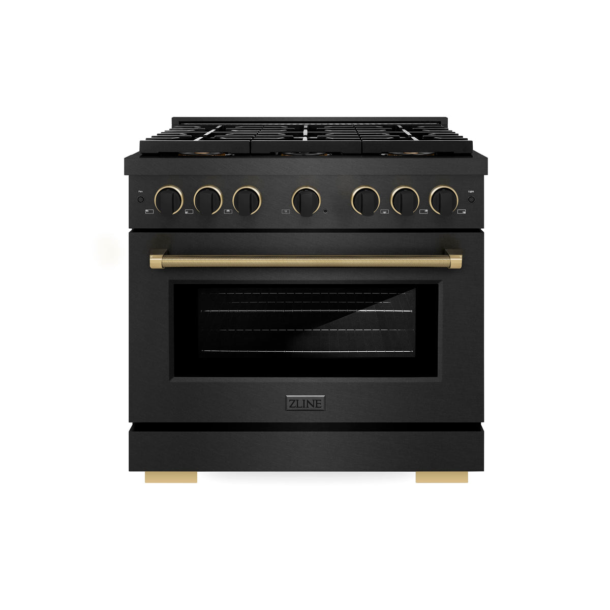 ZLINE - 36 in. Wide 6 Burner Designer 5.2 cu. ft. Manual Clean Freestanding DuoPro Gas Range with Black and Bronze Accents - Black Satin Stainless Steel