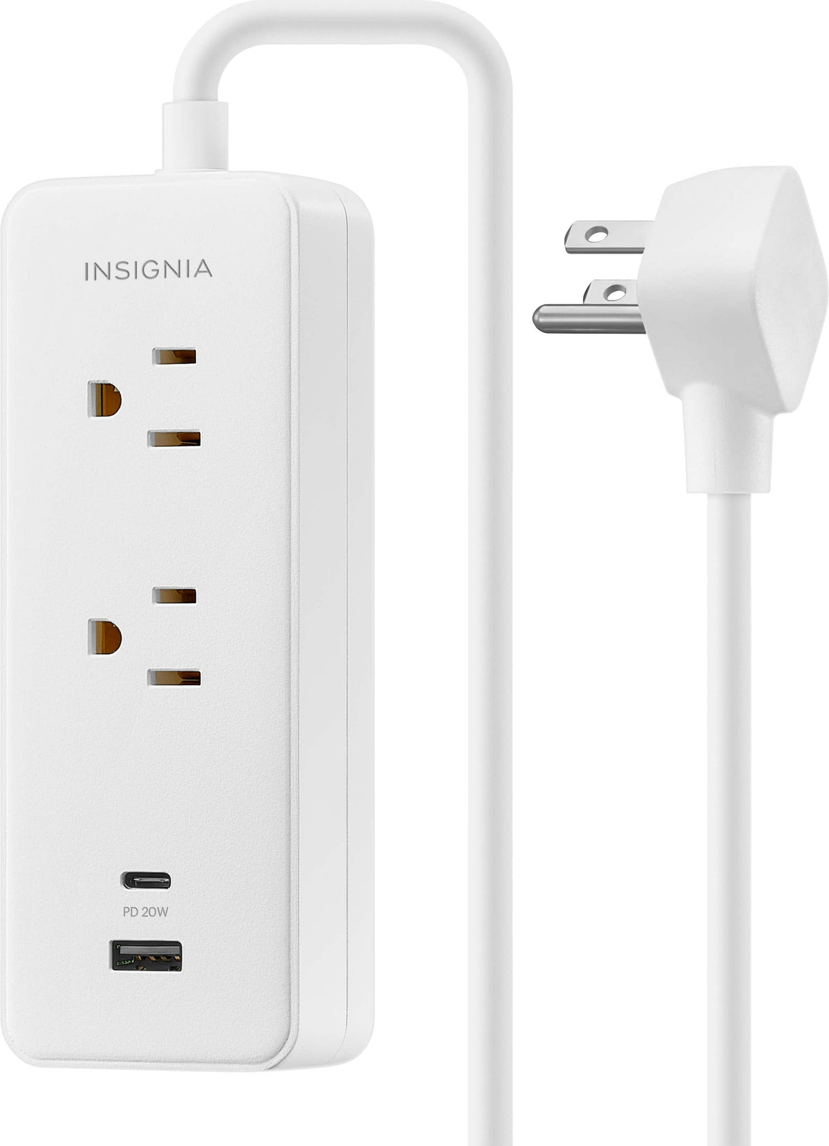 Insignia™ - 4’ 2 Outlet Power Strip with USB-C and USB Ports - White