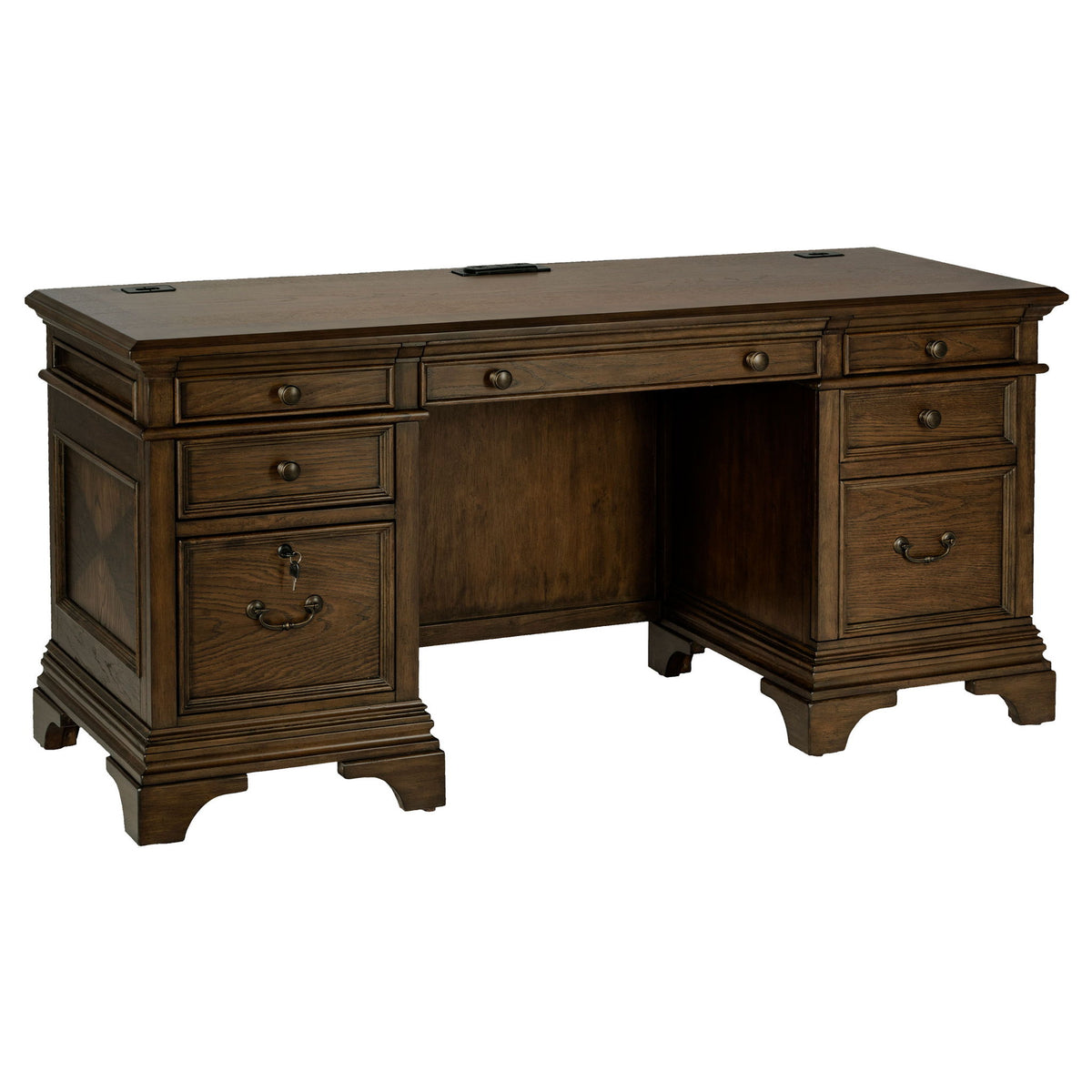 Stigham - Escritorio Credenza de Oficina con 5 Cajones - Roble