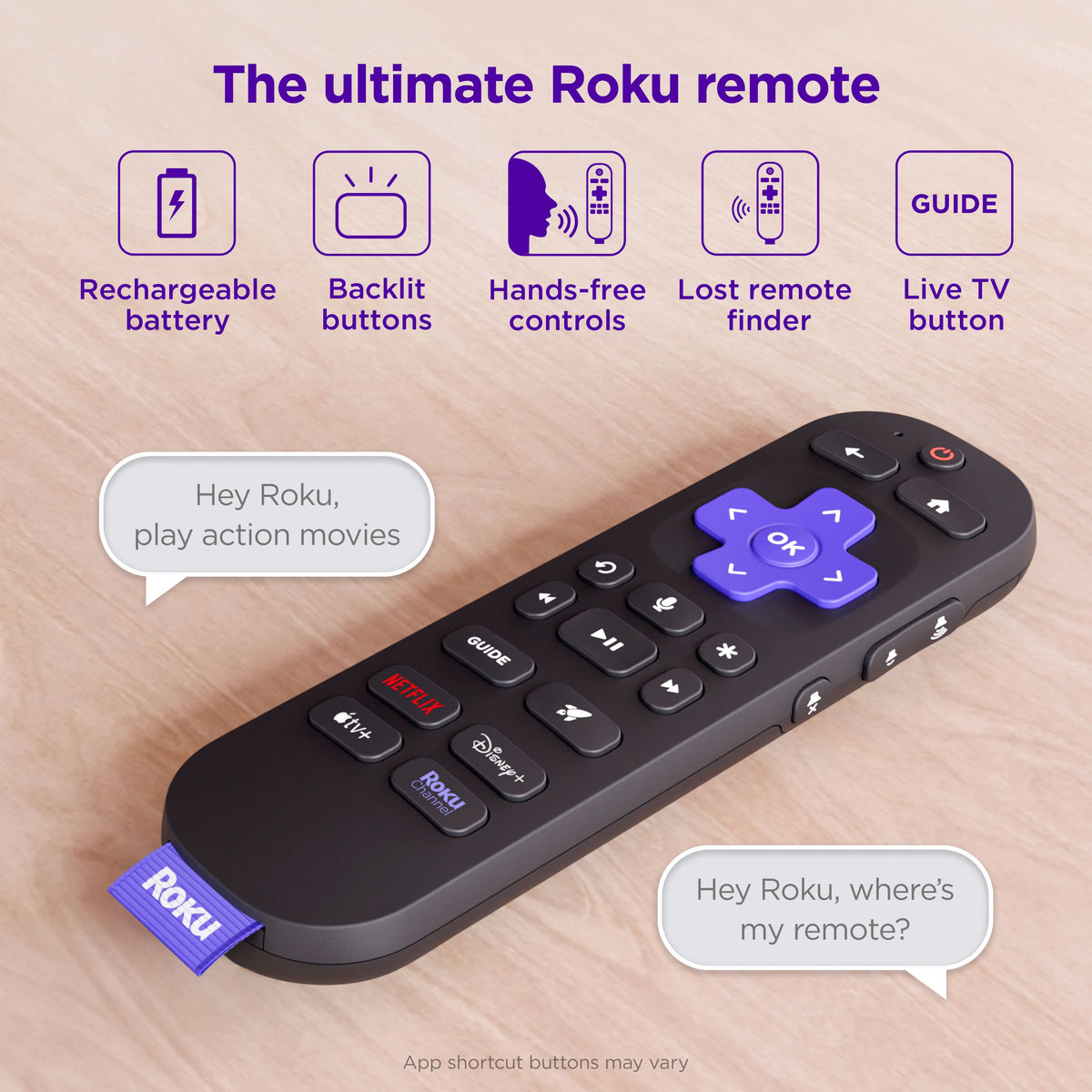 Roku - Voice Remote Pro (2nd Edition) | Rechargeable Replacement Voice Remote, Backlit Buttons & Hands-Free Voice Controls - Black