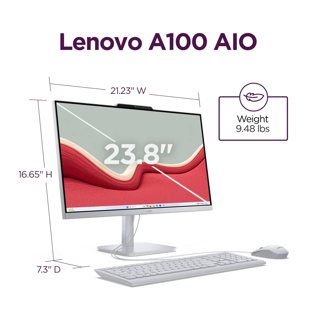 Lenovo - A100 23.8" Full HD All-In-One - Intel Processor N100 - 8GB Memory - 256GB SSD - Cloud Grey