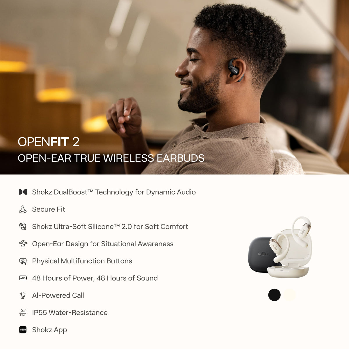 Shokz - OpenFit 2 Open-Ear True Wireless Earbuds - Black