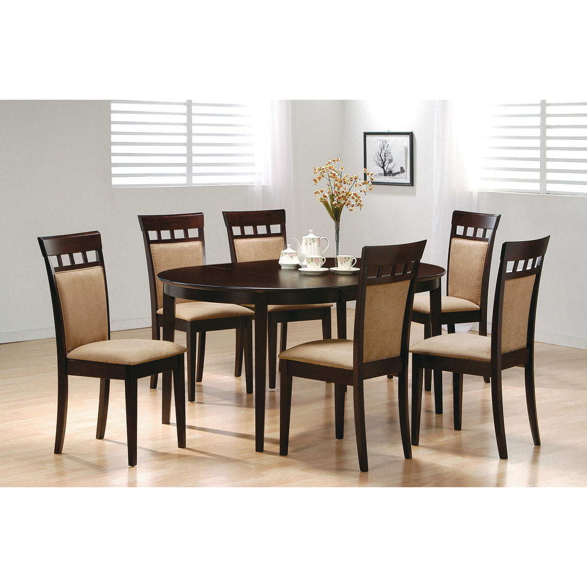 Gabriel - Juego de comedor de 7 piezas ovalado con sillas - Capuchino