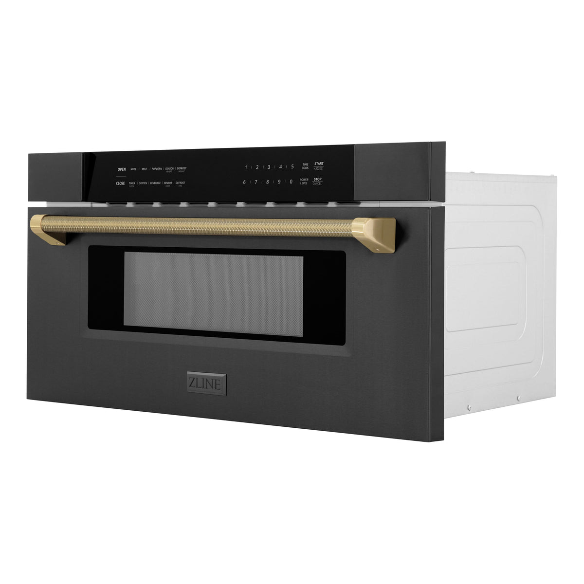 ZLINE - Autograph 30 in. 1.2 cu. ft. Built-in Microwave Drawer and Champagne Bronze Helix Handle - Black Stainless Steel