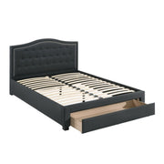 Cama moderna con cabecera de arco capitoné y piecero con almacenamiento