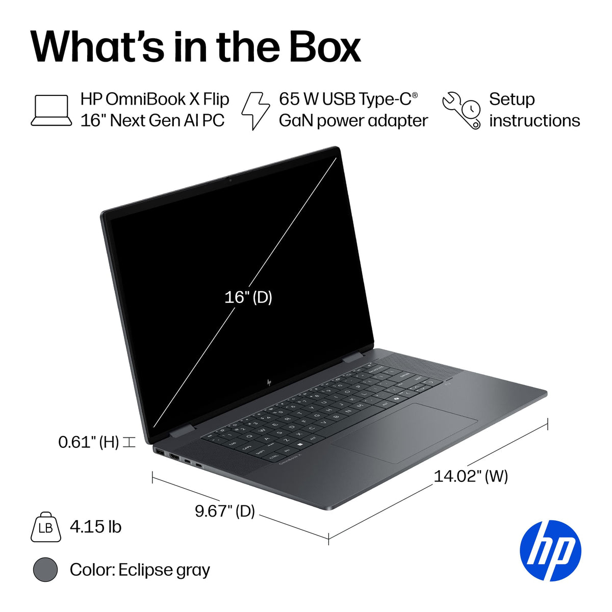 HP - OmniBook X Flip - 16" 2K Touchscreen Laptop - Intel Core Ultra 9 (2024) - 32GB Memory - 1TB SSD - Copilot+ PC - Eclipse Gray