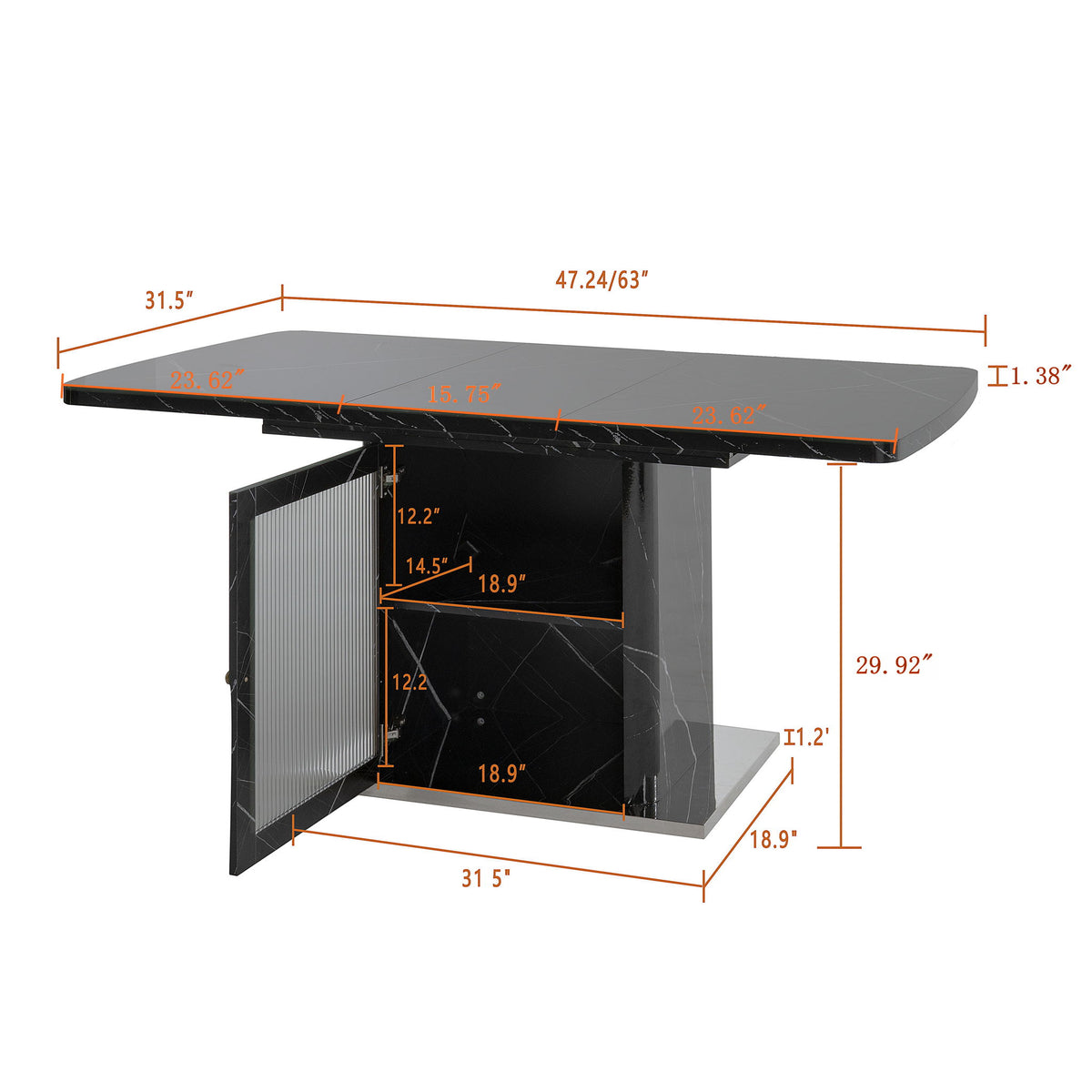 Modern Rectangle Dining Table With Stretchable Top, Storage Cabinet