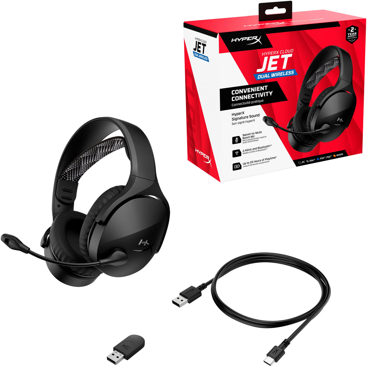 HyperX - Cloud Jet Dual Wireless Gaming Headset for PC, Mac, PS5, PS4, and Mobile - Black