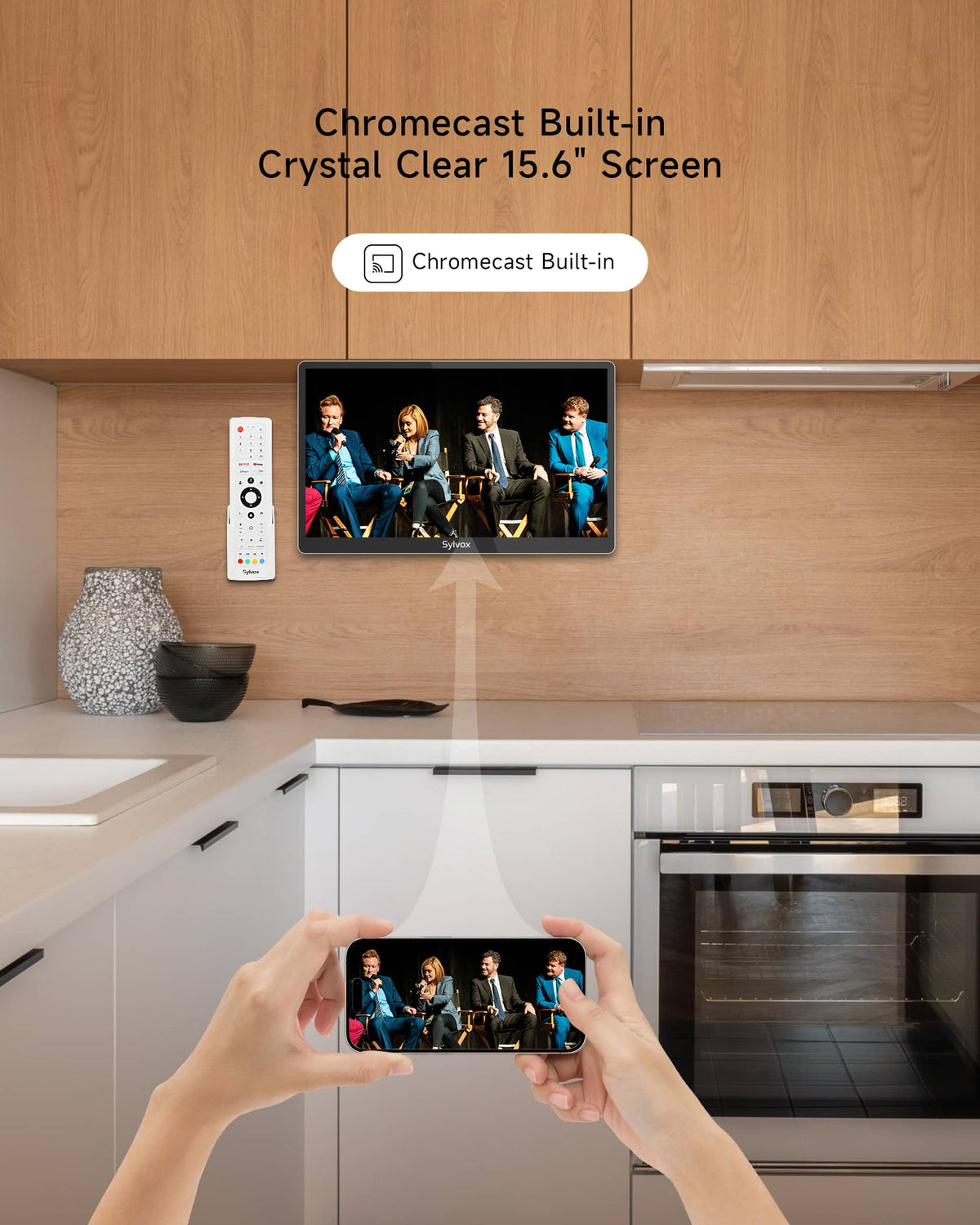 Sylvox - 15.6" Mini Under Cabinet Smart TV for Kitchen, 1080P Full HD Google TV with Voice Remote