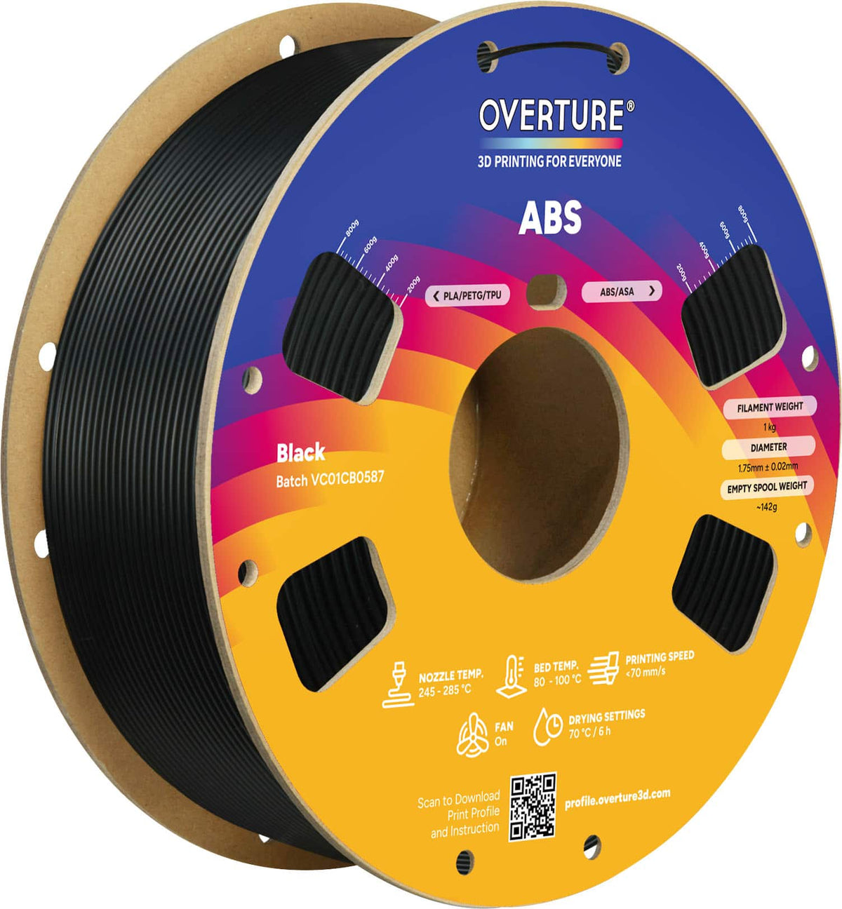 Overture - 1.75 mm ABS 3D Printer Filament - Black