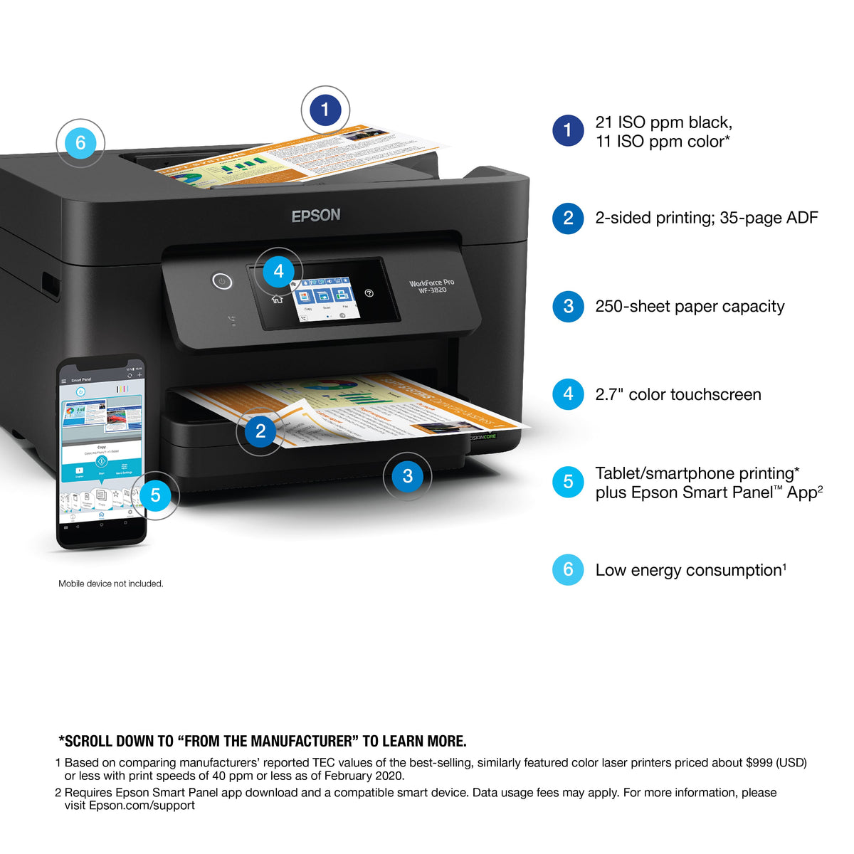 Epson - WorkForce Pro WF-3820 Wireless All-in-One Inkjet Printer - Black