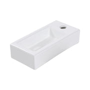 Modern Ceramic Rectangle Wall Mount Bathroom Sink With Single Faucet Hole - White