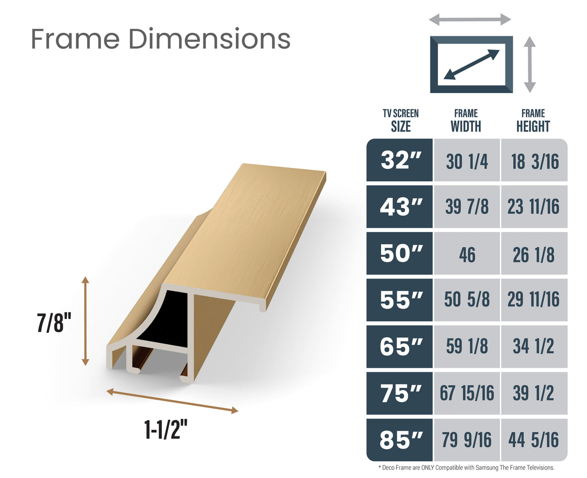 Deco TV Frames - Alloy Scoop Bezel for Samsung The Frame TV - 55" - Pale Gold