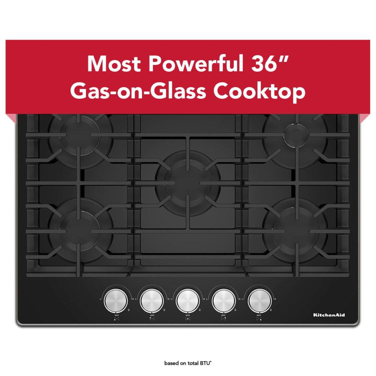 KitchenAid - 36 in. Wide 5 burners Built-In Gas Cooktop with Dishwasher-Safe Grates and Knobs - Black